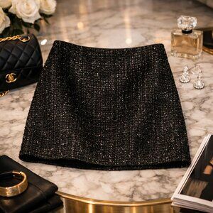 Black Glitter Tweed Mini Skirt NWT CeCe Size 4 Lined Elegant Evening